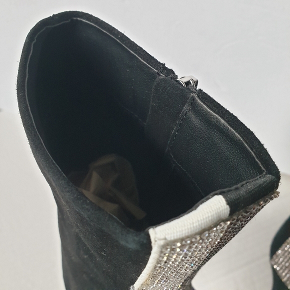 Steve Madden Wagu Black Suede Mid Calf Stiletto Booties w/ Rhinestone Back 7.5 - Picture 13 of 17